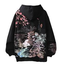 Osheoiso Techwear Japanischer Harajuku Damen Streetwear Kapuzenpullover Hoodie Pullover Bedruckter Hip Hop Teenager Sweatshirt mit Kapuze A Schwarz 3XL von Osheoiso