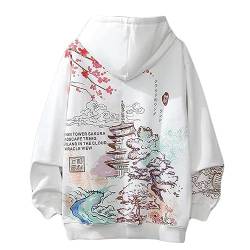 Osheoiso Techwear Japanischer Harajuku Herren Drucken Kapuzenpullover Hip Hop Hoodie Plus Fleecepullover Teenager Hoodie Sweatshirt A Weiß XXL von Osheoiso