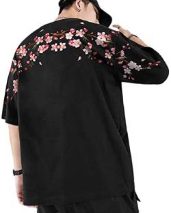 Osheoiso Techwear Japanischer Harajuku T-Shirt Oversized Kurzarm Oberteil Bedrucktes Paar Shirt Hip Hop Streetwear T-Shirt Sommer Basic Shirt für Herren Damen A Schwarz 3XL von Osheoiso