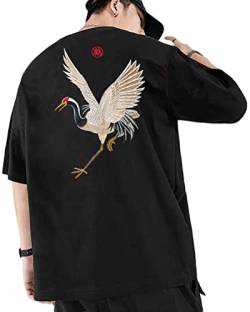 Osheoiso Techwear Japanischer Harajuku T-Shirt Oversized Kurzarm Oberteil Bedrucktes Paar Shirt Hip Hop Streetwear T-Shirt Sommer Basic Shirt für Herren Damen B Schwarz XL von Osheoiso