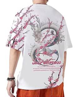 Osheoiso Techwear Japanischer Harajuku T-Shirt Oversized Kurzarm Oberteil Bedrucktes Paar Shirt Hip Hop Streetwear T-Shirt Sommer Basic Shirt für Herren Damen D Weiß XL von Osheoiso