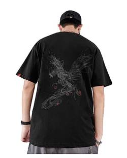 Osheoiso Techwear Japanischer Harajuku T-Shirt Oversized Kurzarm Oberteil Bedrucktes Paar Shirt Hip Hop Streetwear T-Shirt Sommer Basic Shirt für Herren Damen E Schwarz 3XL von Osheoiso
