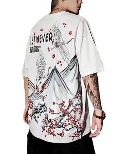 Osheoiso Techwear Japanischer Harajuku T-Shirt Oversized Kurzarm Oberteil Bedrucktes Paar Shirt Hip Hop Streetwear T-Shirt Sommer Basic Shirt für Herren Damen G Weiß XL von Osheoiso