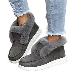 Osheoiso Warme Schuhe Damen Winter Outdoor Schuhe Freizeitschuhe Flache Schuhe Lässige Plüsch Fleece Schuhe Loafers Mokassins Slipper Schneestiefel Runde Zehe Stiefeletten B Grau 39 EU von Osheoiso