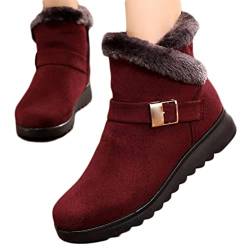 Osheoiso Winterschuhe Wildleder Damen Winterstiefel Warm Gefüttert Schneestiefel Mädchen Stiefeletten Winter Kurzschaft Stiefel Bequem Schuhe Wanderschuhe A1 Weinrot 43 EU von Osheoiso