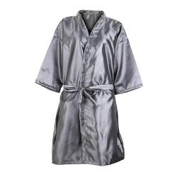 Kimono-Roben, Salon-Kundenkleid, weich, bequem, mit verstellbarem Gürtel, Friseursalon-Kittelumhänge, Haarschnitt-Umhang für Schönheitssalon, grau von Oshhni