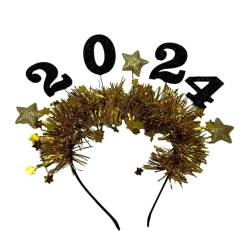 Oshhni 2024 Frohes Neues Jahr Stirnband Dekoration Erwachsene Kinder verkleiden Haarbänder Glitzer Stern Pailletten Stirnband für Halloween Geburtstag, Gold von Oshhni