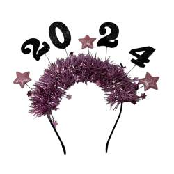 Oshhni 2024 Frohes Neues Jahr Stirnband Dekoration Erwachsene Kinder verkleiden Haarbänder Glitzer Stern Pailletten Stirnband für Halloween Geburtstag, Rosenrot von Oshhni