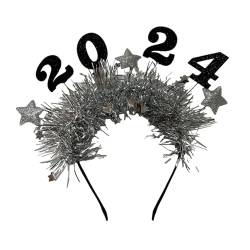Oshhni 2024 Frohes Neues Jahr Stirnband Dekoration Erwachsene Kinder verkleiden Haarbänder Glitzer Stern Pailletten Stirnband für Halloween Geburtstag, Silber von Oshhni