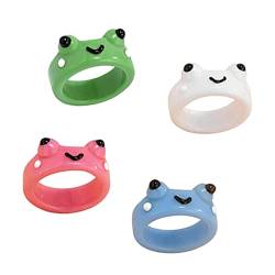 Oshhni 4Pcs Froschringe Set 7 Größe Anime Cartoon Y2K Buntes Stapelbares Geschenk Teen von Oshhni