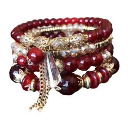Oshhni Böhmisches Armband, Perlenarmbänder, Charm, stilvolle Statement-Armbänder, mehrschichtiges Perlenarmband für Festivals, Feiertage, Verkleiden, Rot von Oshhni