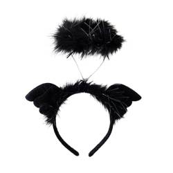 Oshhni Engelsflügel-Stirnband, Cosplay, Halloween-Haarband mit leichtem, lustigem Halloween-Kopfschmuck für Bühnenauftritte, Geburtstag, Schwarz von Oshhni