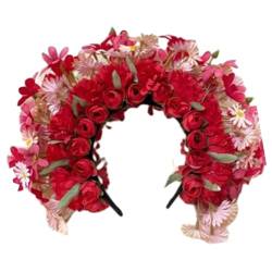 Oshhni Han-chinesischer Blumenkranz-Stirnband, florale Kopfbedeckung, doppelseitige Seidenblume, zartes Haar-Accessoire für Bühnen-Phtoo-Requisiten, Rot von Oshhni