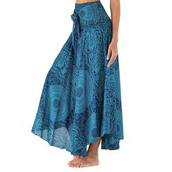 Oshhni Mode Frauen Röcke Elastische Taille Boho Kleidung Bequemes Kleid Kostüm Unterer Rock Blumendruck für Strandparty Sommer Damen Mädchen, blau von Oshhni