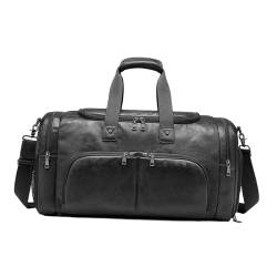 Oshhni PU-Reisetasche, Umhängetasche, multifunktional, tragbar, für Herren, groß, mit Schuhfach, Geschäftsreisetasche für Camping, Schwarz von Oshhni