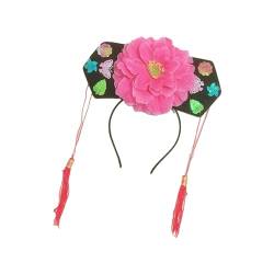 Oshhni Qing Stirnband Blumen Haarband Haarreifen mit Quaste für Karneval Urlaub Frauen Mädchen, Rose Rot von Oshhni