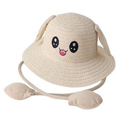 Oshhni Strohhut Damen mit Ohren, Niedliche Strandhut Damen Sommer, Sonnenhut mit Beweglich Ohren, Sommerhut UV Schutz, Fischerhut Atmungsaktive mit Hasenohren Tragbar für Strand Outdoor, Beige von Oshhni