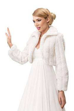 Bolerojackchen Braut Jacke Bolero Fell Imitat lange Ärmel mit Kragen, volles Futter - E20 ivory - Gr M von OssaFashion