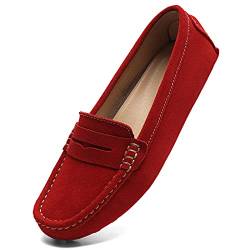 Osslue Damen Wildleder Casual Penny Loafers Retro Damen Mokassins Driving Mocs Komfort Slip-On Mode Bootsschuhe Klassische Flats, rot, 42 EU von Osslue