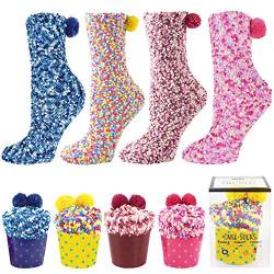 Lustige Socken für Mädchen, Cupcake-Design, flauschige Socken, Weihnachtssocken, atmungsaktiv, weich, kreativ, warm, geeignet für schöne Geschenke für Mädchen (4 Stück) von Osugin