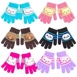 6 Paare Kinderhandschuhe Strick Warme Cartoons Strickhandschuhe Kinder Winter Handschuhe mit Schnur für Jungen Mädchen von Osuter