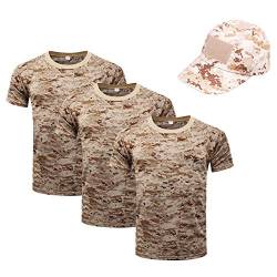 OttoBen Herren Damen Camo T Shirt & Baseballkappe 4 Teiliges Set, Atmungsaktiv Schnelltrocknend Kurzarm Rundhals Stretch Top, Outdoor Sports Laufen Trekking Angeln Jagd Shirts Digitale Wüste L von OttoBen