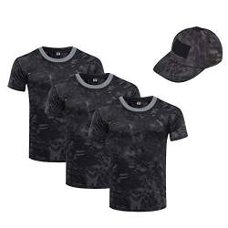 OttoBen Herren Damen Camo T Shirt & Baseballkappe 4 Teiliges Set, Atmungsaktiv Schnelltrocknend Kurzarm Rundhals Stretch Top, Outdoor Sports Laufen Trekking Angeln Jagd Shirts Schwarzer Python 3XL von OttoBen