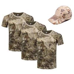 OttoBen Herren Damen Camo T Shirt & Baseballkappe 4 Teiliges Set, Atmungsaktiv Schnelltrocknend Kurzarm Rundhals Stretch Top, Outdoor Sports Laufen Trekking Angeln Jagd Shirts Wüsten Python L von OttoBen