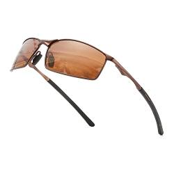 OuShiun Herren Sportbrille Polarisierte Sonnenbrille für Outdoor Metallrahmen UV Schutz Fahren Angeln Radfahren Laufen Fahrer Brille (Braun) von OuShiun