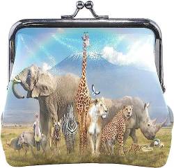 African Wildlife Animals Coin Purse Retro Money Pouch with Kiss-Lock Buckle Wallet Bag Card Holder for Women and Girls von Oudrspo