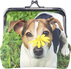 Cute Dog Flower Green Grass Coin Purse Retro Money Pouch with Kiss-Lock Buckle Wallet Bag Card Holder for Women and Girls von Oudrspo