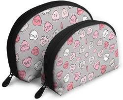 Damen Candy Hearts Valentine Love Reise-Kosmetiktaschen, wasserdicht, 2-teilig, Make-up-Clutch, Kosmetik- und Toilettenartikel-Organizer, tragbare Reise-Kulturtasche für Mädchen von Oudrspo