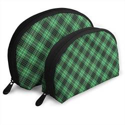 Damen Diagonal Tartan Vibrant Green Reise-Kosmetiktaschen, wasserdicht, 2-teilig, Make-up-Clutch, Kosmetik- und Toilettenartikel-Organizer, tragbare Reise-Kulturtasche für Mädchen von Oudrspo