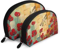 Damen Libelle Extra große Moderne Blumen Reise-Kosmetiktaschen, wasserdicht, 2-teilig, Make-up-Clutch, Kosmetik- und Toilettenartikel-Organizer, tragbare Reise-Kulturtasche für Mädchen von Oudrspo