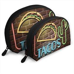 Damen Tacos Neon-Werbeschild Reise-Kosmetiktaschen, wasserdicht, 2-teilig, Make-up-Clutch, Kosmetik- und Toilettenartikel-Organizer, tragbare Reise-Kulturtasche für Mädchen von Oudrspo