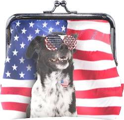 Dog and American Flag Coin Purse Retro Money Pouch with Kiss-Lock Buckle Wallet Bag Card Holder for Women and Girls von Oudrspo