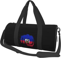 Flag Haiti Fist Power Reisegepäck-Seesack, Sport-Rollbare, Faltbare Reisetasche, Schwarz von Oudrspo