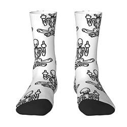 Oudrspo Mittelfinger Totenkopf Skelett Damen Herren Crew Socken Gepolsterte Crew Socken Sportliche Kompressionssocken von Oudrspo