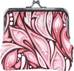 Pink Abstract Floral Coin Purse Retro Money Pouch with Kiss-Lock Buckle Wallet Bag Card Holder for Women and Girls von Oudrspo