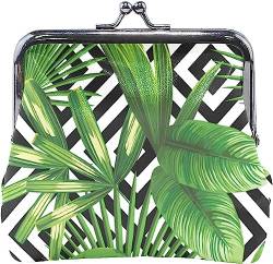 Tropical Palm Leaves Coin Purse Retro Money Pouch with Kiss-Lock Buckle Wallet Bag Card Holder for Women and Girls von Oudrspo