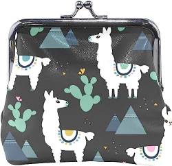 White Llama Green Cactus Coin Purse Retro Money Pouch with Kiss-Lock Buckle Wallet Bag Card Holder for Women and Girls von Oudrspo