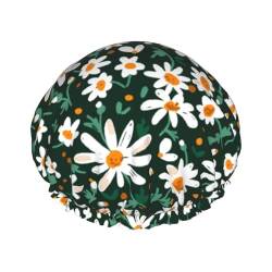 Wiederverwendbare Duschhaube für Damen, Aquarell-Gänseblümchen-Blumen-Sommer, doppelt wasserdicht, elastisches Band, Badehaarhut, Haarhut mit Stretch-Saum von Oudrspo