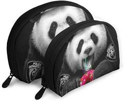 Womens A Cute Panda Cop Reise-Kosmetiktaschen, wasserdicht, 2-teilig, Make-up-Clutch, Kosmetik- und Toilettenartikel-Organizer, tragbare Reise-Kulturtasche für Mädchen von Oudrspo