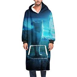 Ouduo Kapuzenpullover Decke, 3D Tier Wolf Drucken Übergroße Sherpa Hoodie Weiche Warme Riesen Sweatshirt Blanket Fronttasche Plüsch Pullover Decke mit Kapuze (One Size,Planet) von Ouduo