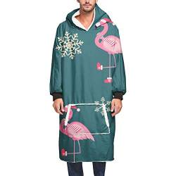 Ouduo Weihnachten Stil Kapuzenpullover Decke,3D Drucken Übergroße Sherpa Hoodie Weiche Warme Riesen Sweatshirt Blanket Fronttasche Plüsch Pullover Decke mit Kapuze (Flamingo,One Size) von Ouduo