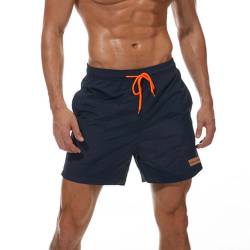 Ougelebo Badehose Herren Badeshorts Herren Kurz Männer Schnelltrocknend Boardshorts Schwimmhose Herren Strandshorts Swimming Shorts Men Dunkelblau S von Ougelebo