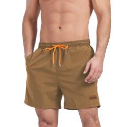 Ougelebo Badehose Herren Badeshorts Herren Kurz Männer Schnelltrocknend Boardshorts Schwimmhose Herren Strandshorts Swimming Shorts Men Kaffee S von Ougelebo