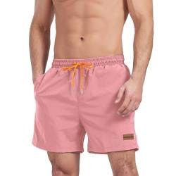 Ougelebo Badehose Herren Badeshorts Herren Kurz Männer Schnelltrocknend Boardshorts Schwimmhose Herren Strandshorts Swimming Shorts Men pink S von Ougelebo