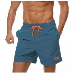 Ougelebo Badehose Herren Badeshorts Herren Kurz Männer Schnelltrocknend Kurze Schwimmhose Strandhose Herren Swim Bade Shorts Man Pfauenblau L von Ougelebo