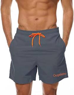 Ougelebo Badehose Herren Badeshorts Herren Kurz Männer Schnelltrocknend Schwimmhose Herren Boardshorts Swimming Shorts Men Grau S von Ougelebo